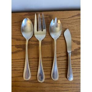 Towle Beaded Antique Gold Satin 18/8 Stainless GERMANY Flatware Lg Serving Set